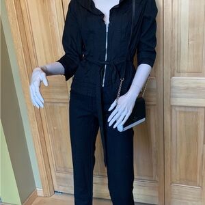 White House Black Market  Cotton Blend Jacket 2 Black Full Zip 3/4 Sleeve Top